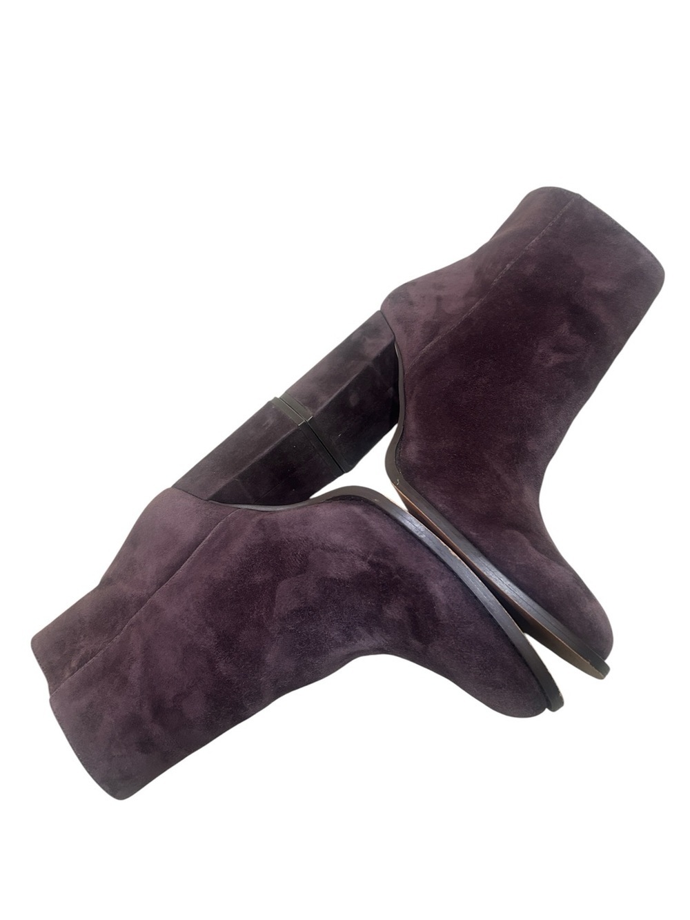Ann Taylor Suede leather Ankle Boots block heel grayish Plum side zip size 8